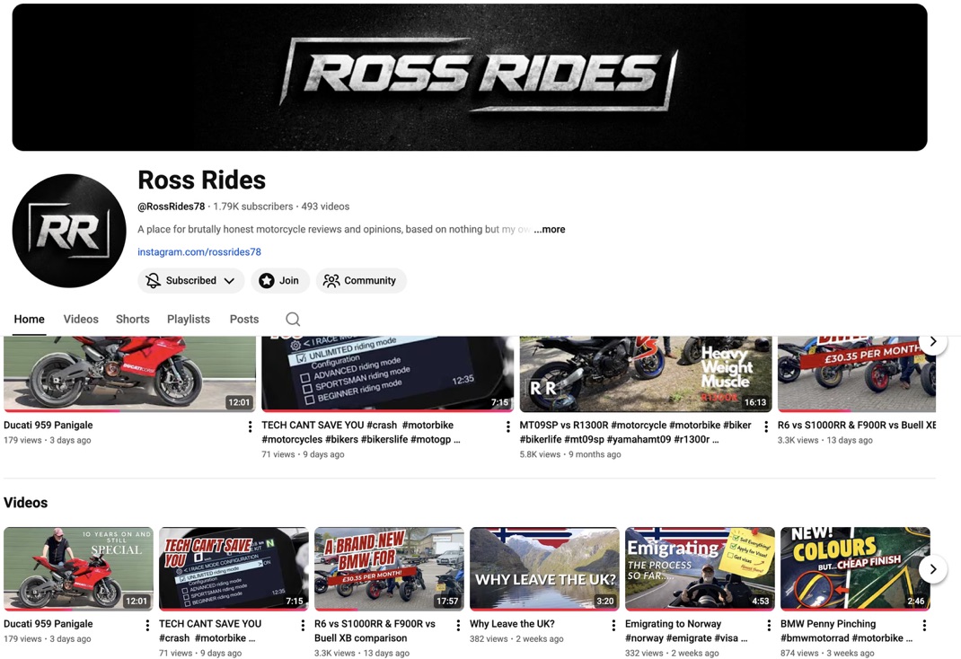 Ross Rides on YouTube
